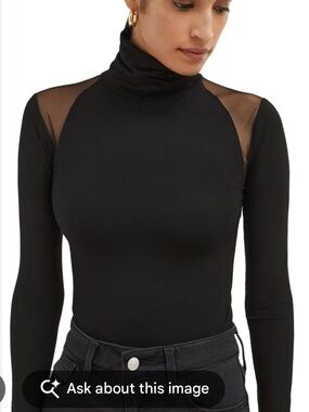 Marcella Maria Black Mesh-Panel Jersey Turtleneck Top small